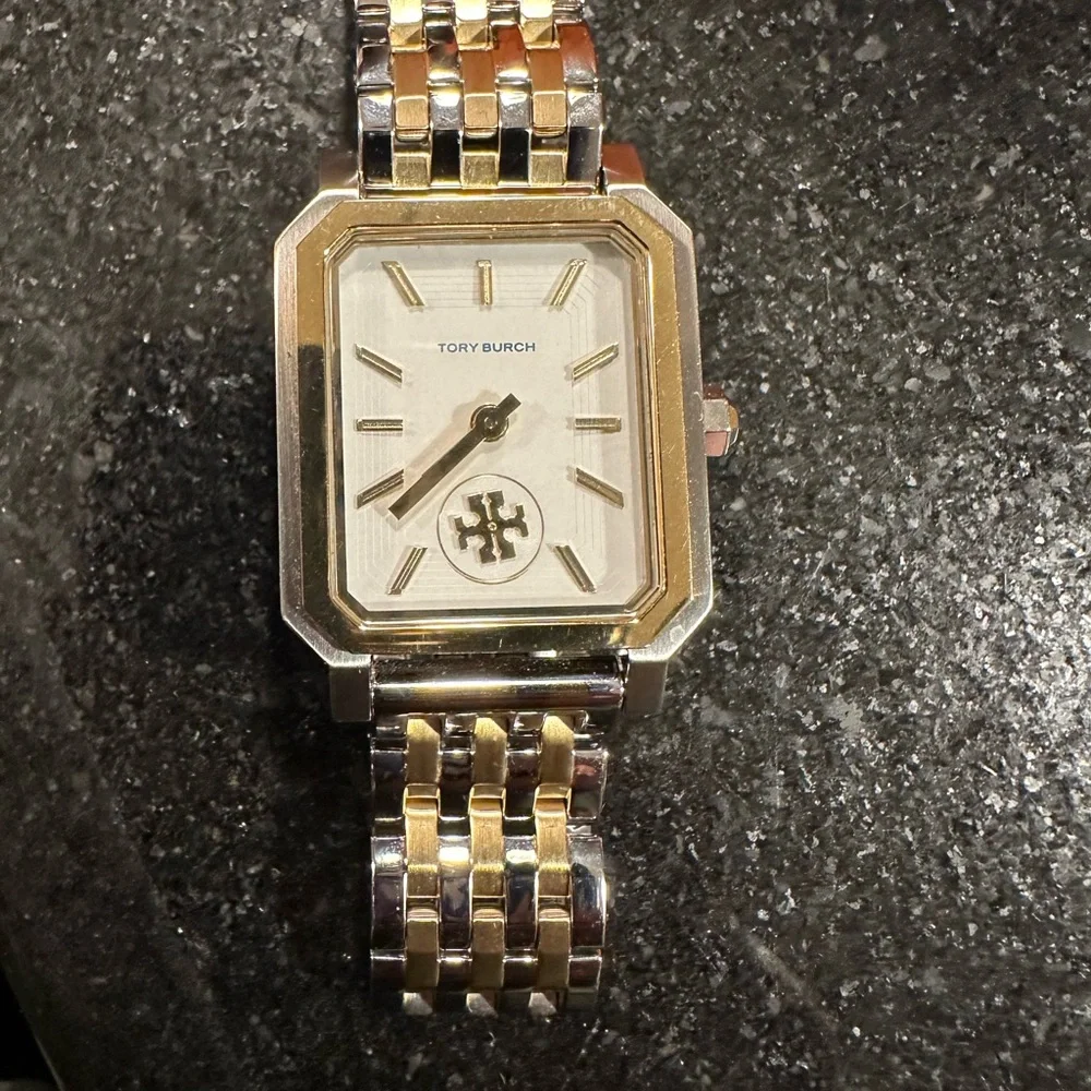 Tory Burch Silver-Tone Stainless Steel Logo Bracelet Watch